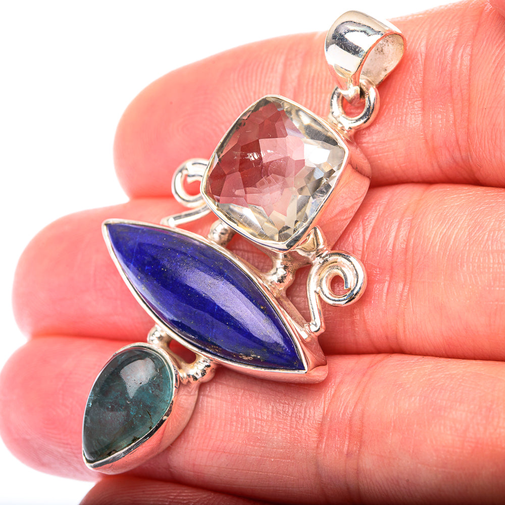 Lapis Lazuli, White Quartz, Blue Fluorite Pendant 1 7/8" (925 Sterling Silver) PD38584