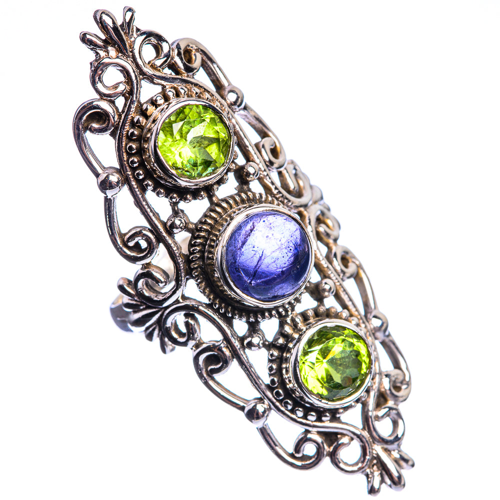 Large Tanzanite, Peridot 925 Sterling Silver Ring Size 7