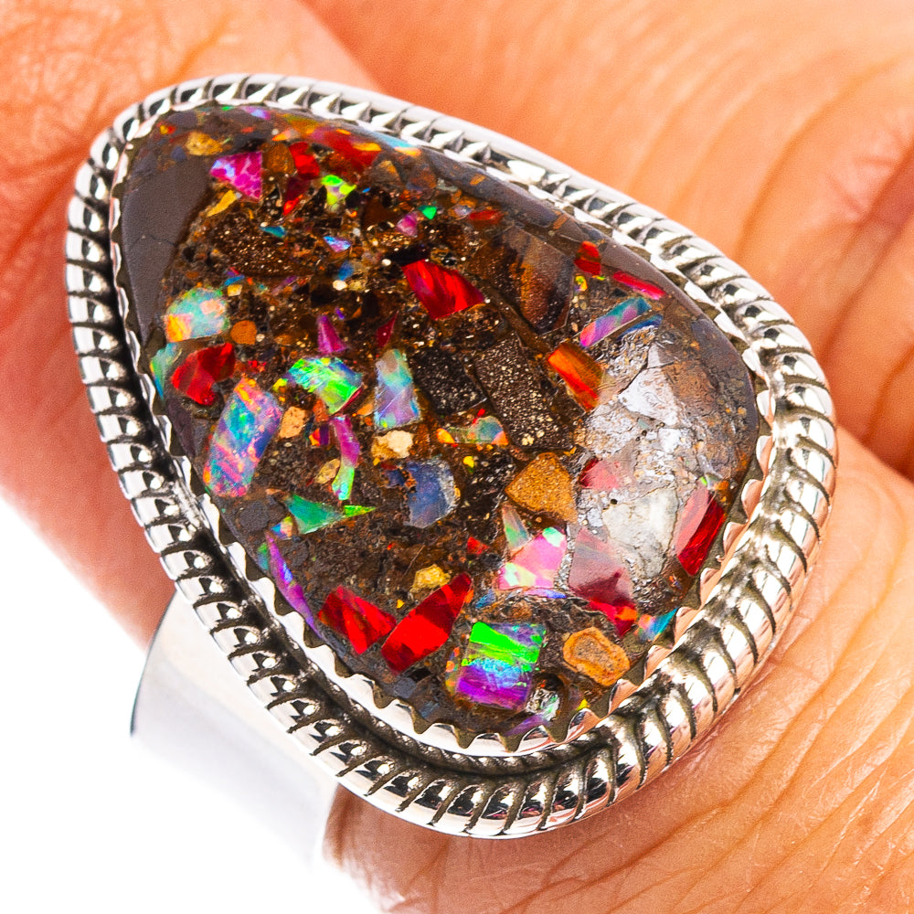 Exclusive Boulder Opal Matrix Ring Size 6 Adjustable (.925 Sterling Silver)