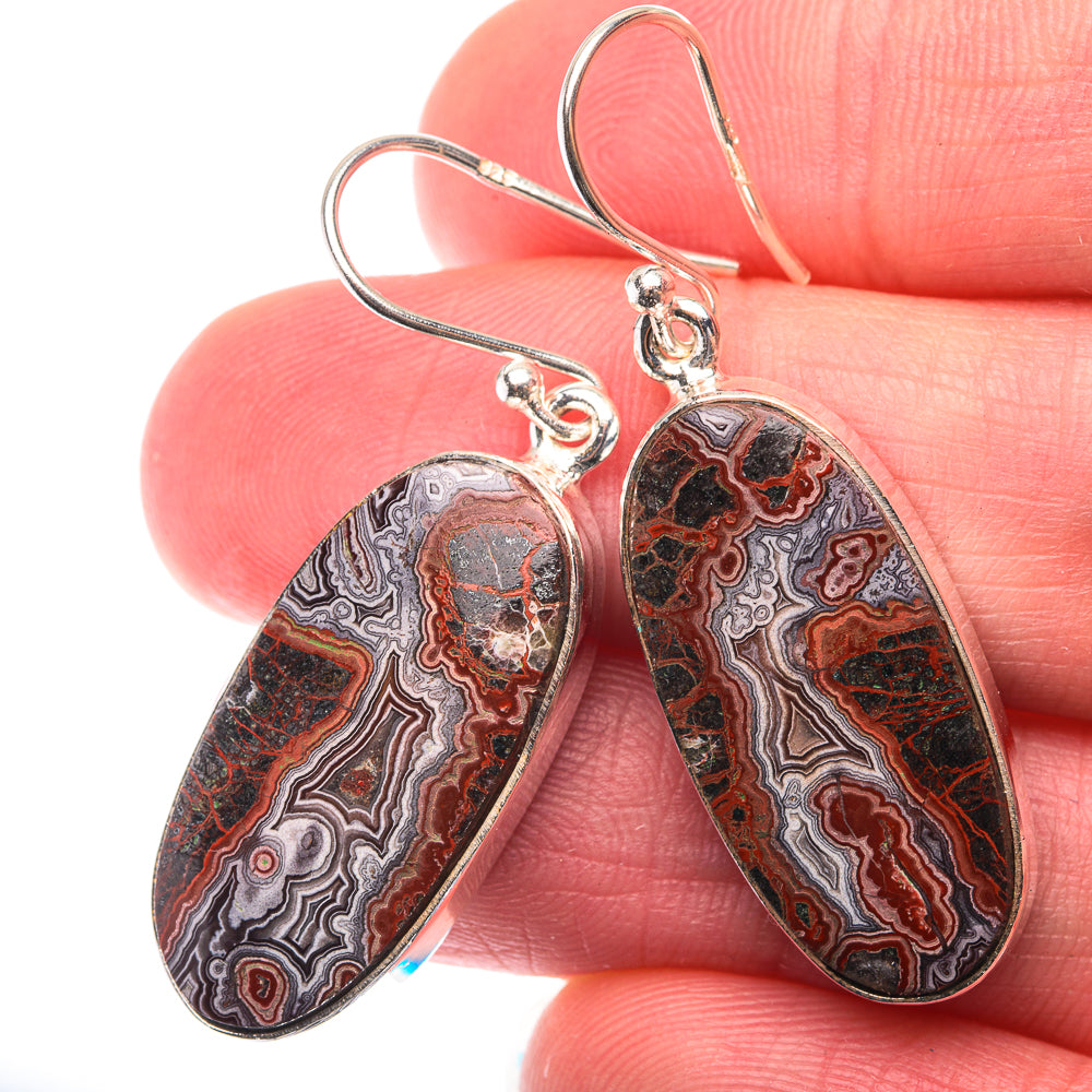 Crazy Lace Agate Earrings 1 5/8" (925 Sterling Silver) EARR432144