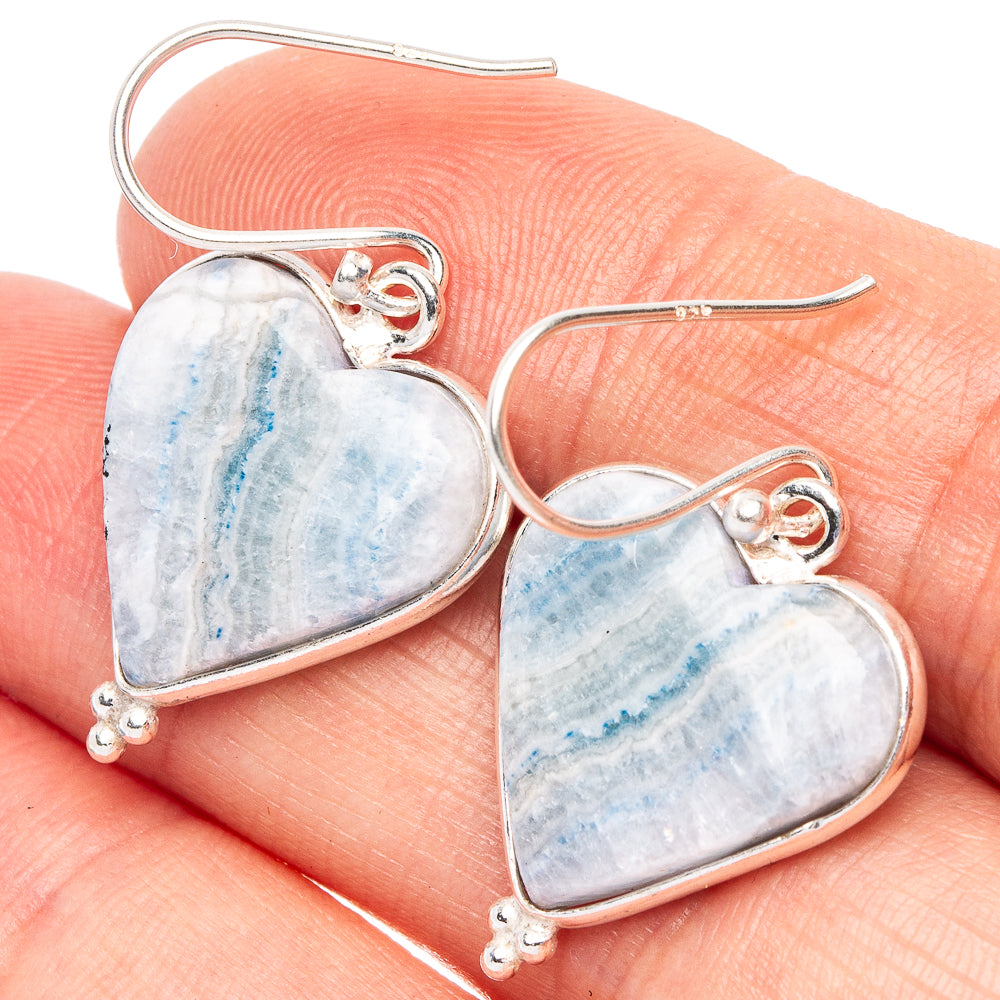 Blue Scheelite Heart Earrings 1 3/8" (925 Sterling Silver) E2268