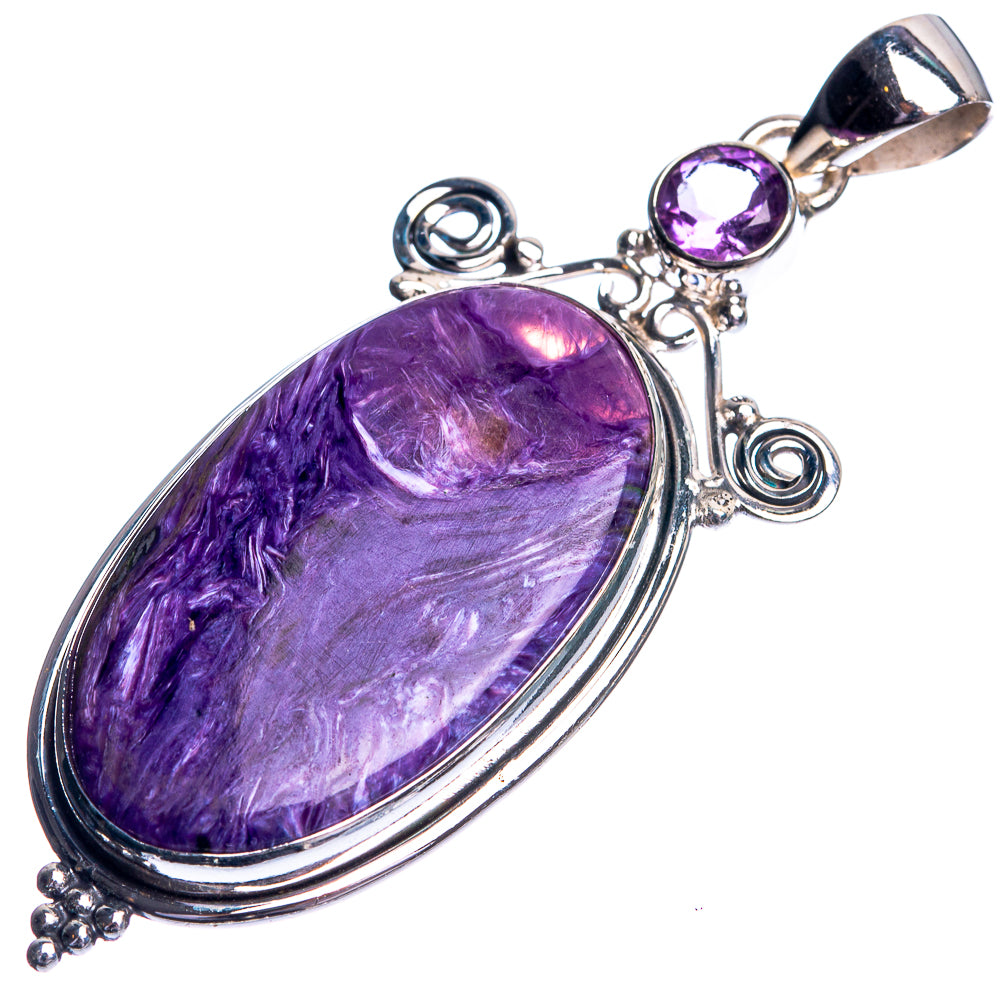 Charoite, Amethyst Pendant 2 3/8" (925 Sterling Silver) P39063