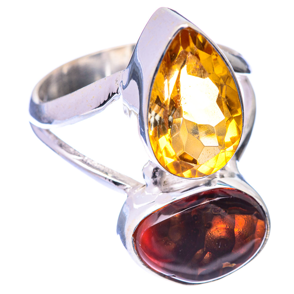 Mexican Fire Agate, Citrine Ring Size 8.25 (925 Sterling Silver) R140922