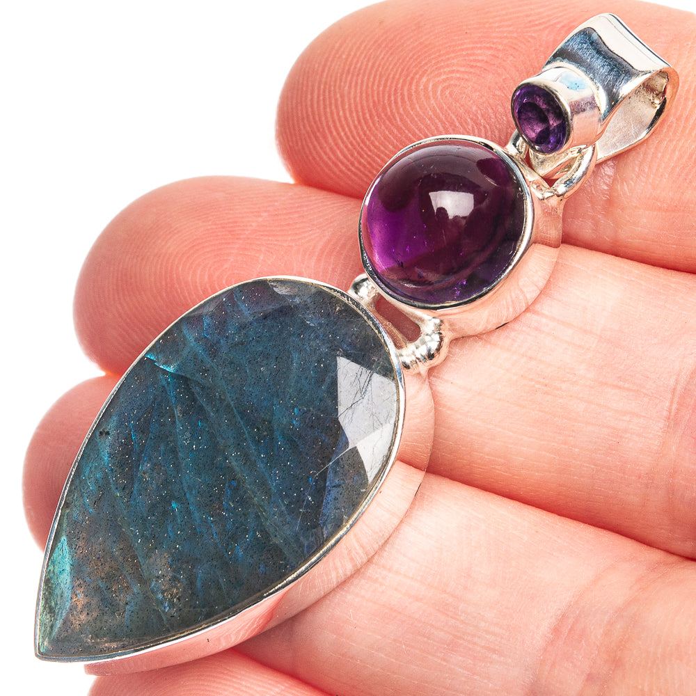 Labradorite, Amethyst 925 Sterling Silver Pendant 2"