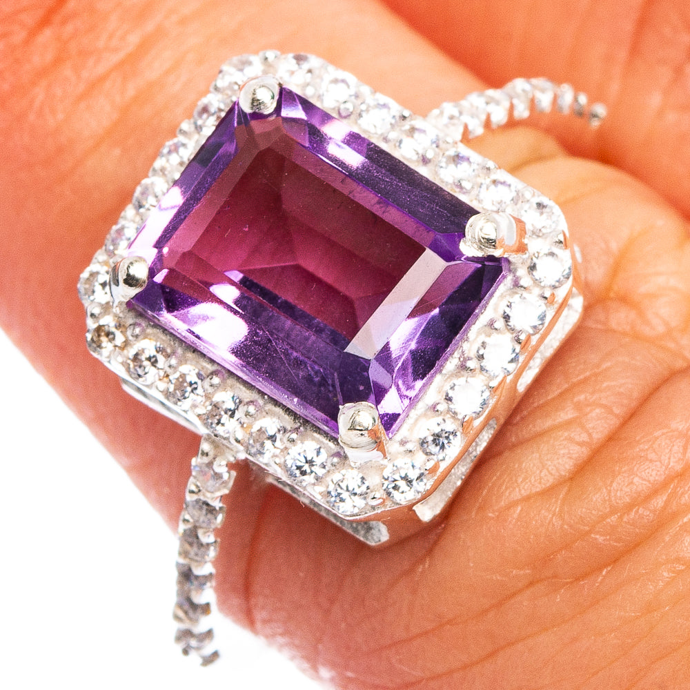 Faceted Amethyst, Cubic Zirconia Ring Size 6.75 (.925 Sterling Silver)