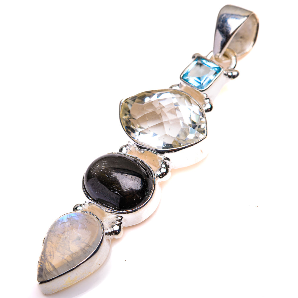 White Quartz, Star Diopside, Rainbow Moonstone, Blue Topaz Pendant 2" (925 Sterling Silver) PD38498