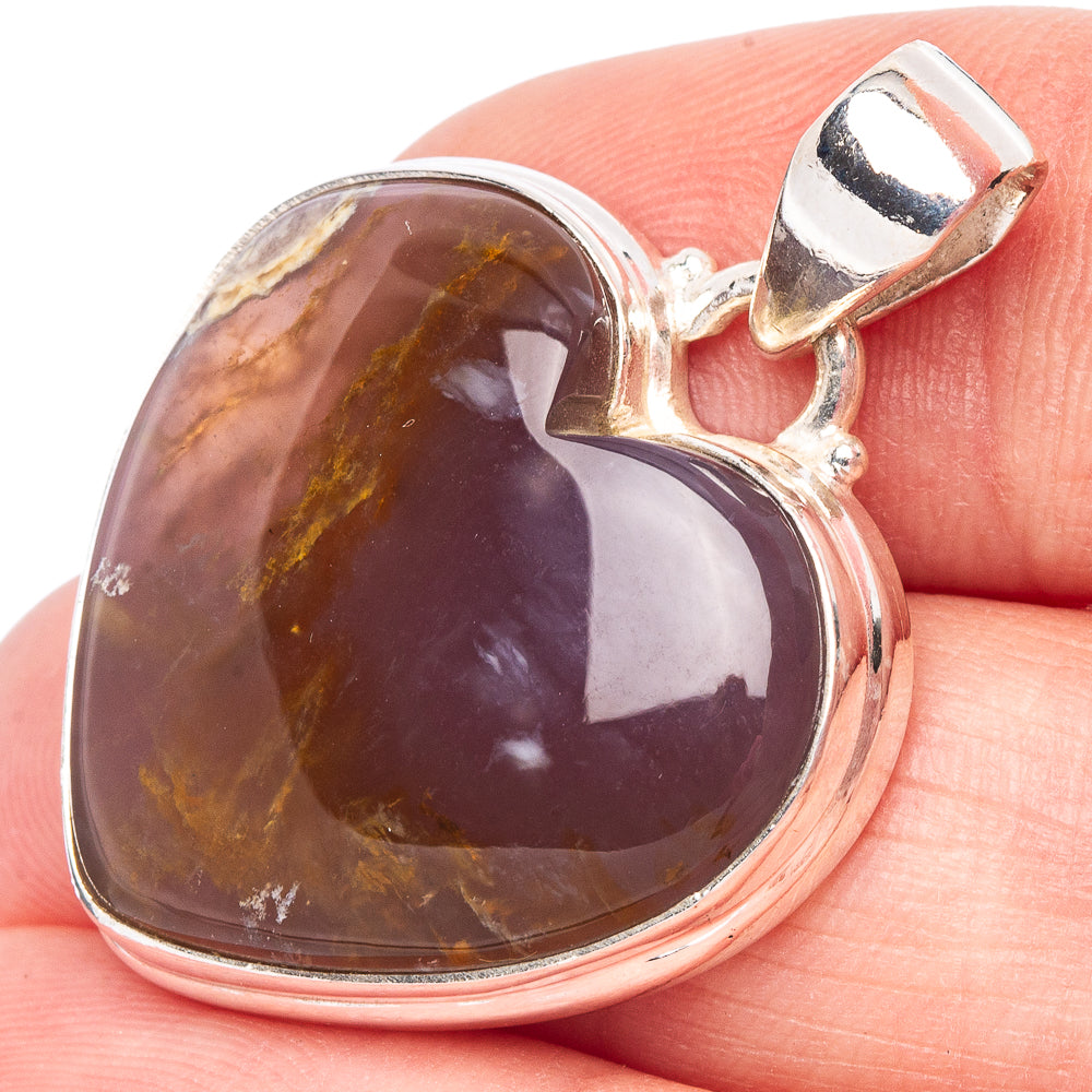 Rare Cacoxenite Amethyst Heart Pendant 1 1/4" (925 Sterling Silver) P44425