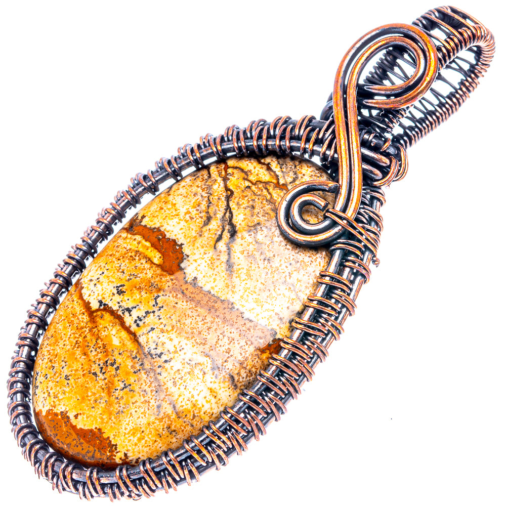 Picture Jasper Wire Wrap Pendant 2 1/2" (Oxidized Copper)
