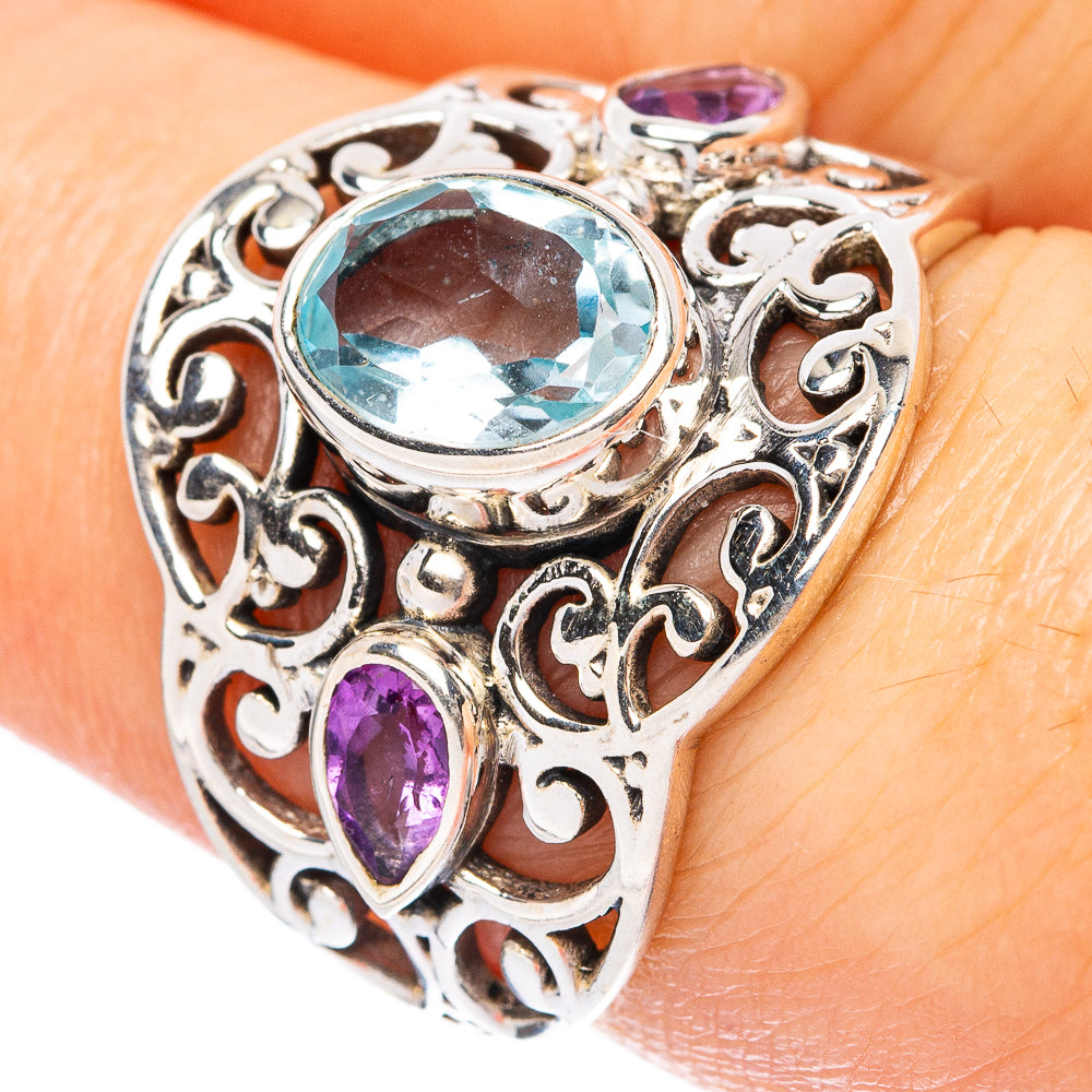 Blue Topaz, Amethyst Ring Size 7.25 (925 Sterling Silver) R3341