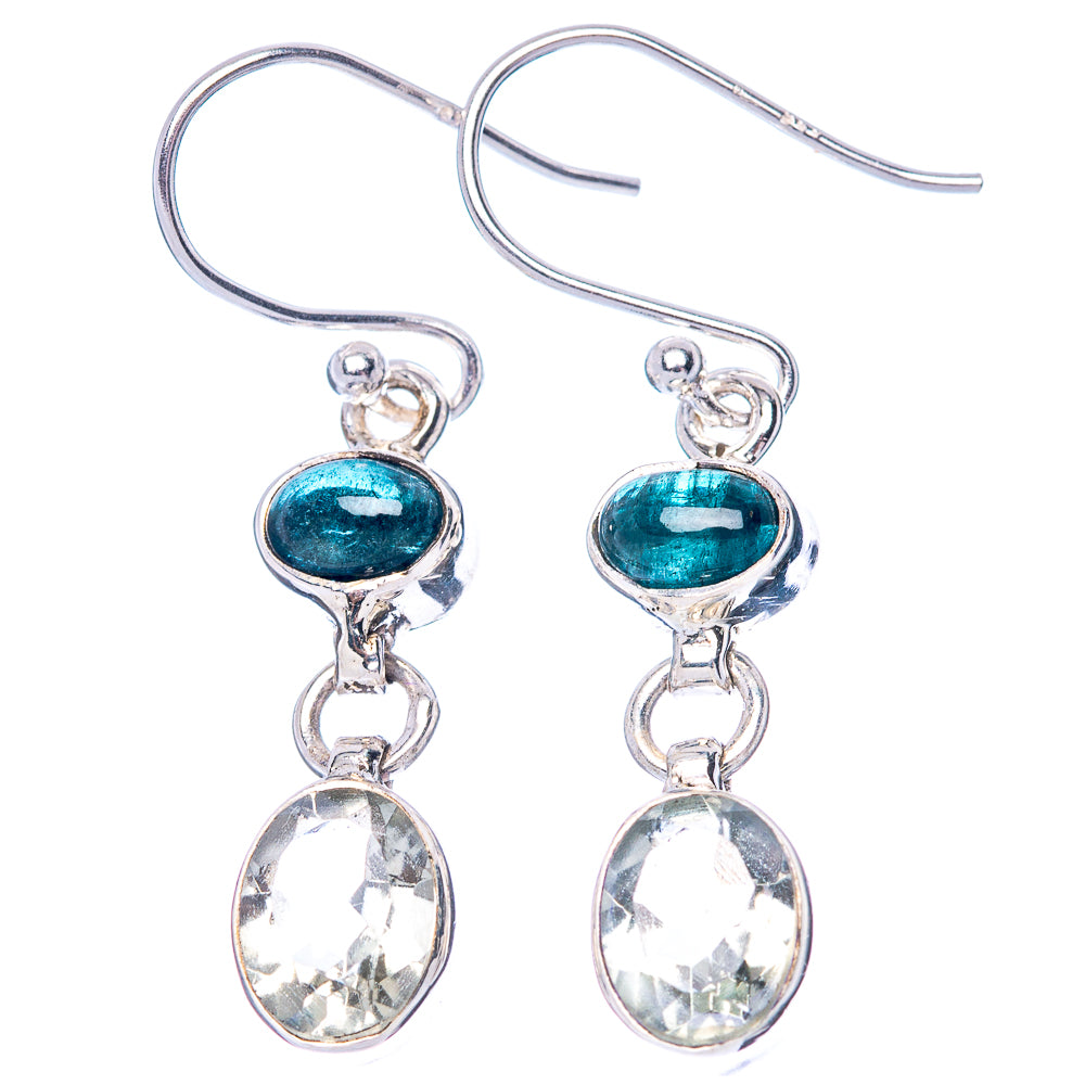White Quartz, Green Tourmaline Earrings 1 3/8" (925 Sterling Silver) E1486