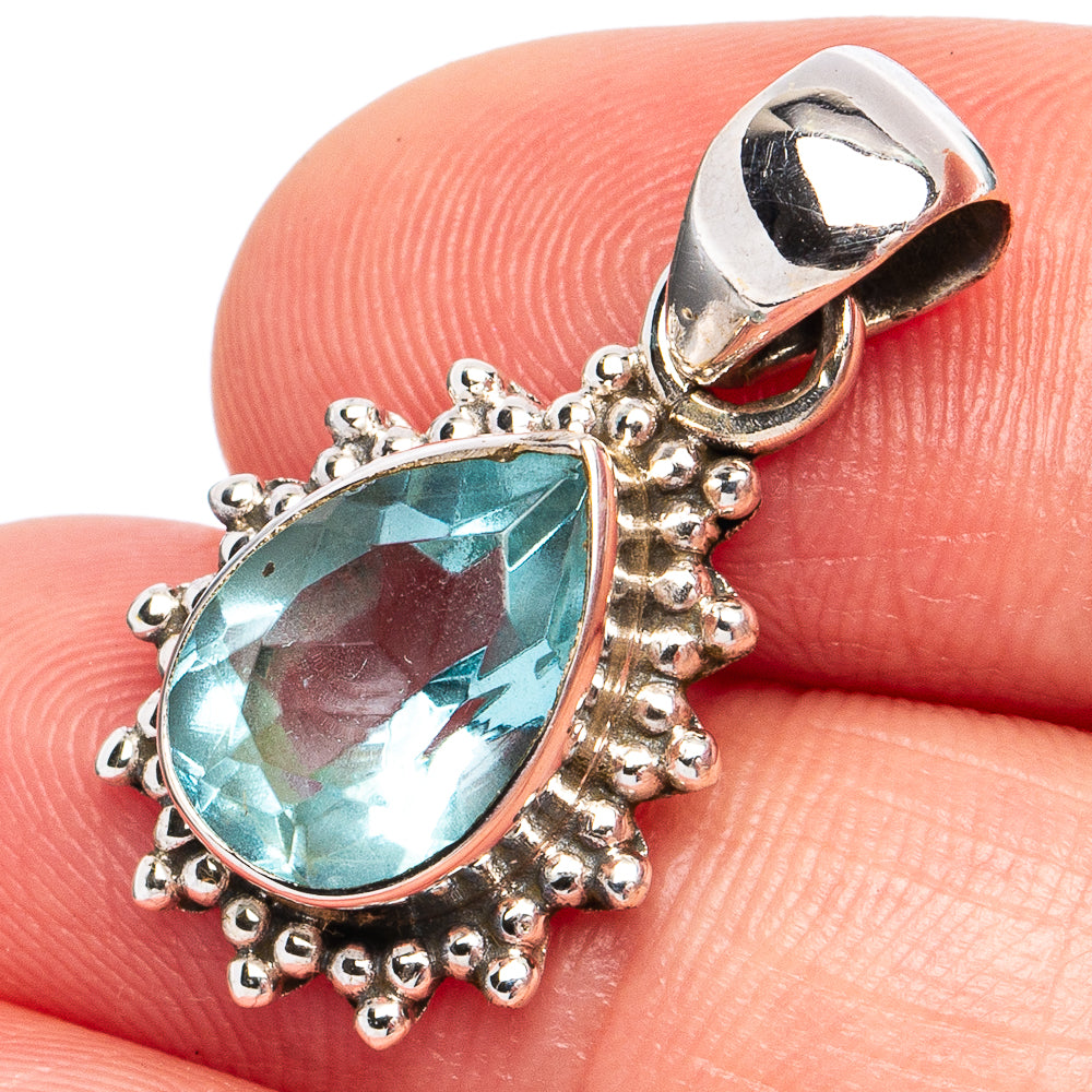 Dainty Blue Topaz Pendant 1 1/8" (925 Sterling Silver) P45296