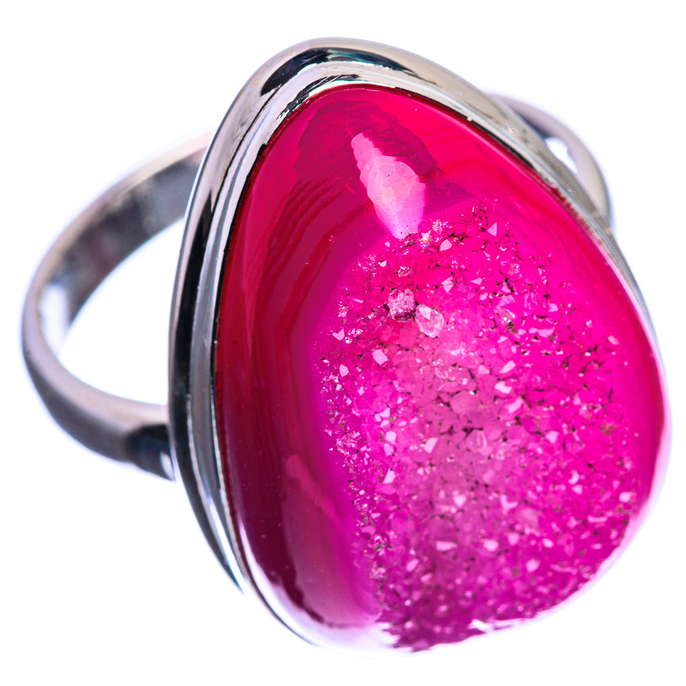Large Pink Druzy 925 Sterling Silver Ring Size 13.25