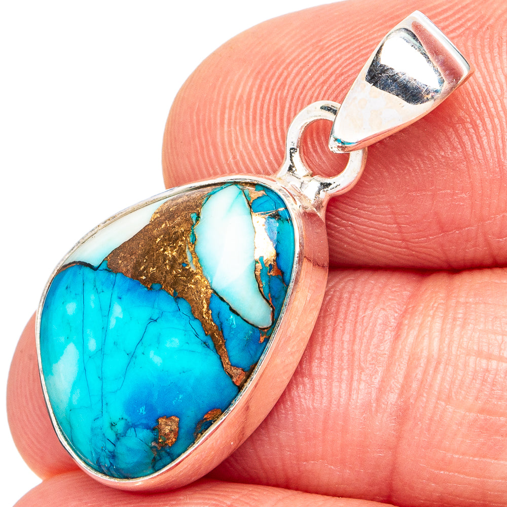 Ice Blue Dahlia Mohave Turquoise Pendant 1 1/8" (.925 Sterling Silver)