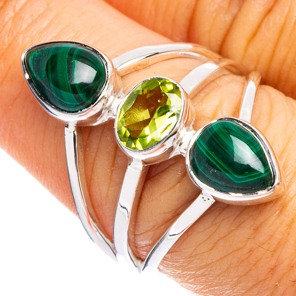 Malachite, Peridot 925 Sterling Silver Premium Ring Size 7.75 (925 Sterling Silver) R6501
