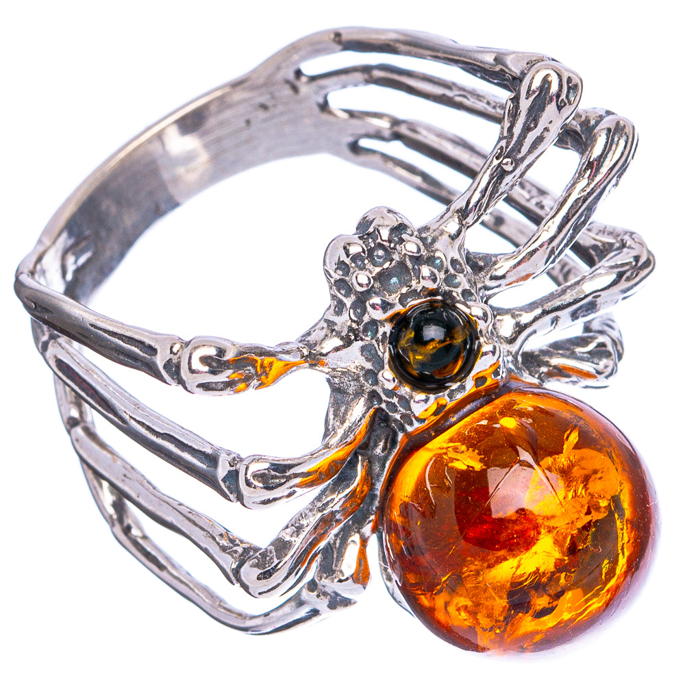 Baltic Amber Spider Ring Size 7.75 (.925 Sterling Silver)