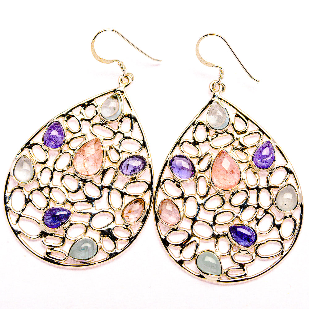 Signature Morganite, Tanzanite, Aquamarine 925 Sterling Silver Earrings 2 5/8" (925 Sterling Silver) EARR431951