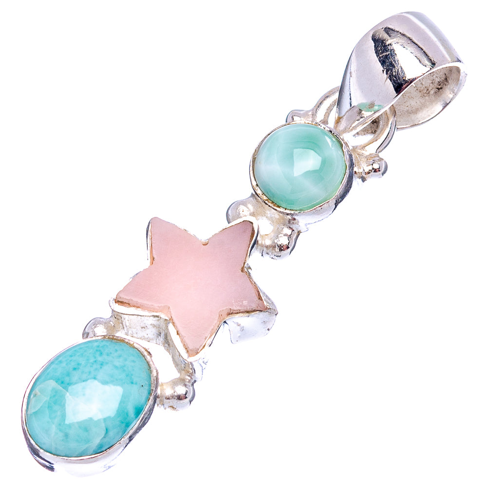 Rare Larimar Star, Pink Opal Pendant 1 5/8" (.925 Sterling Silver)