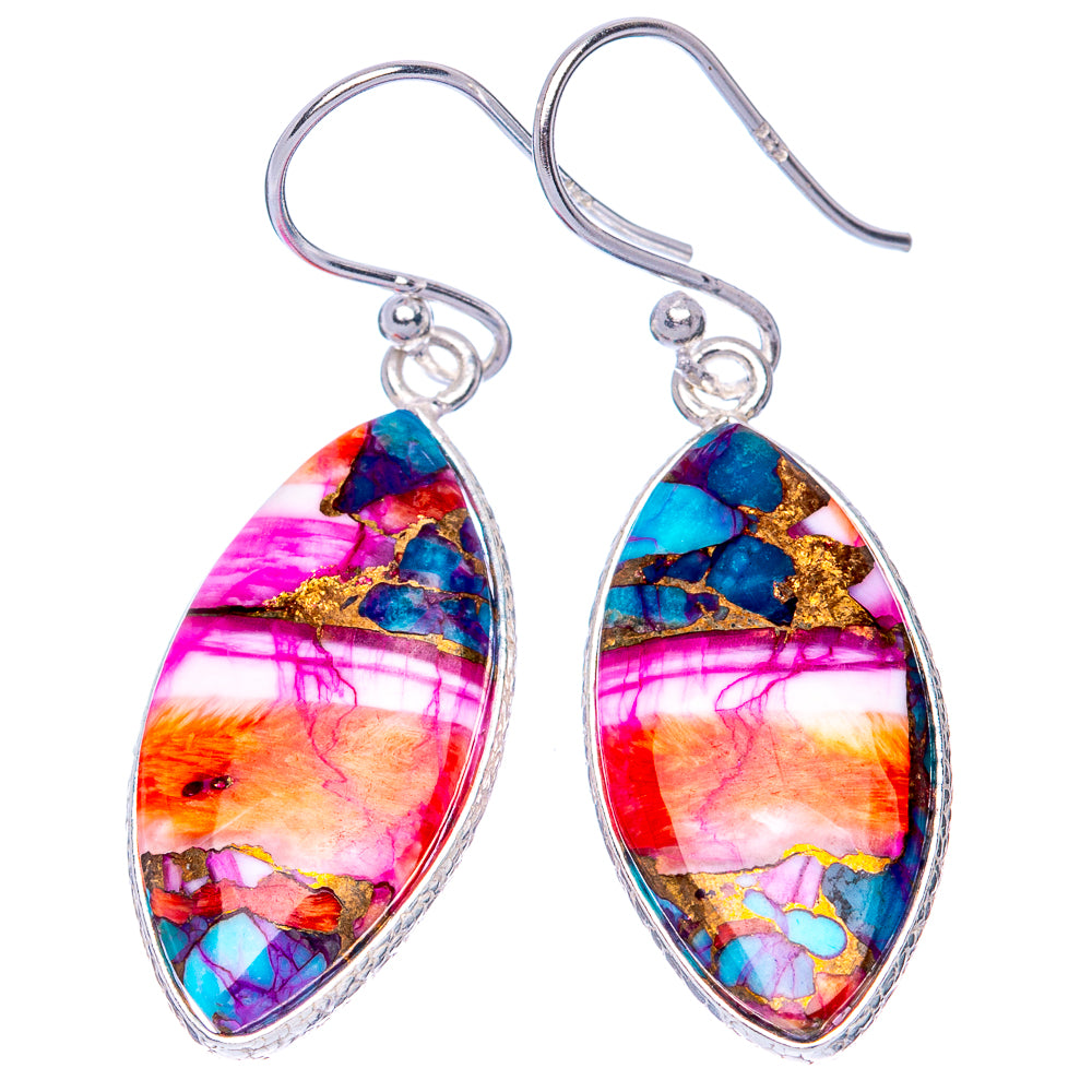 Kingman Pink Dahlia Turquoise Earrings 1 1/2" (925 Sterling Silver) E1288
