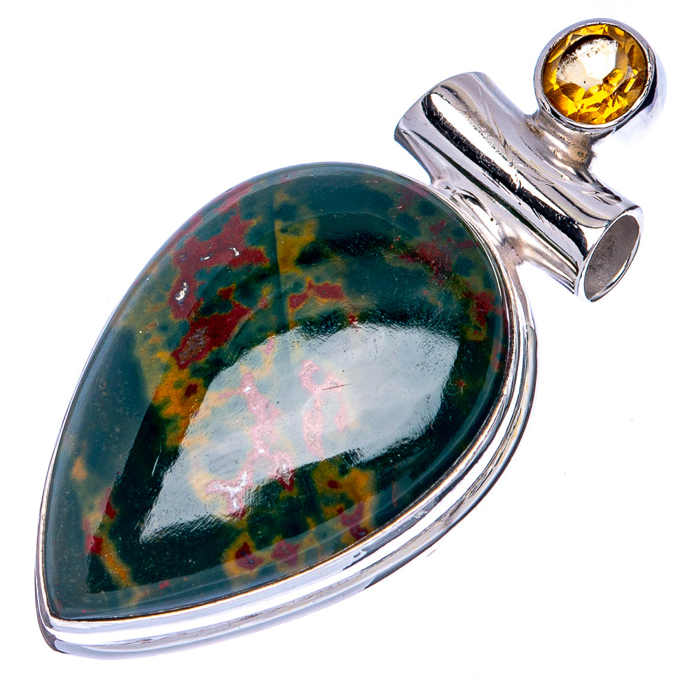Bloodstone, Citrine Pendant 1 5/8" (925 Sterling Silver) P41337