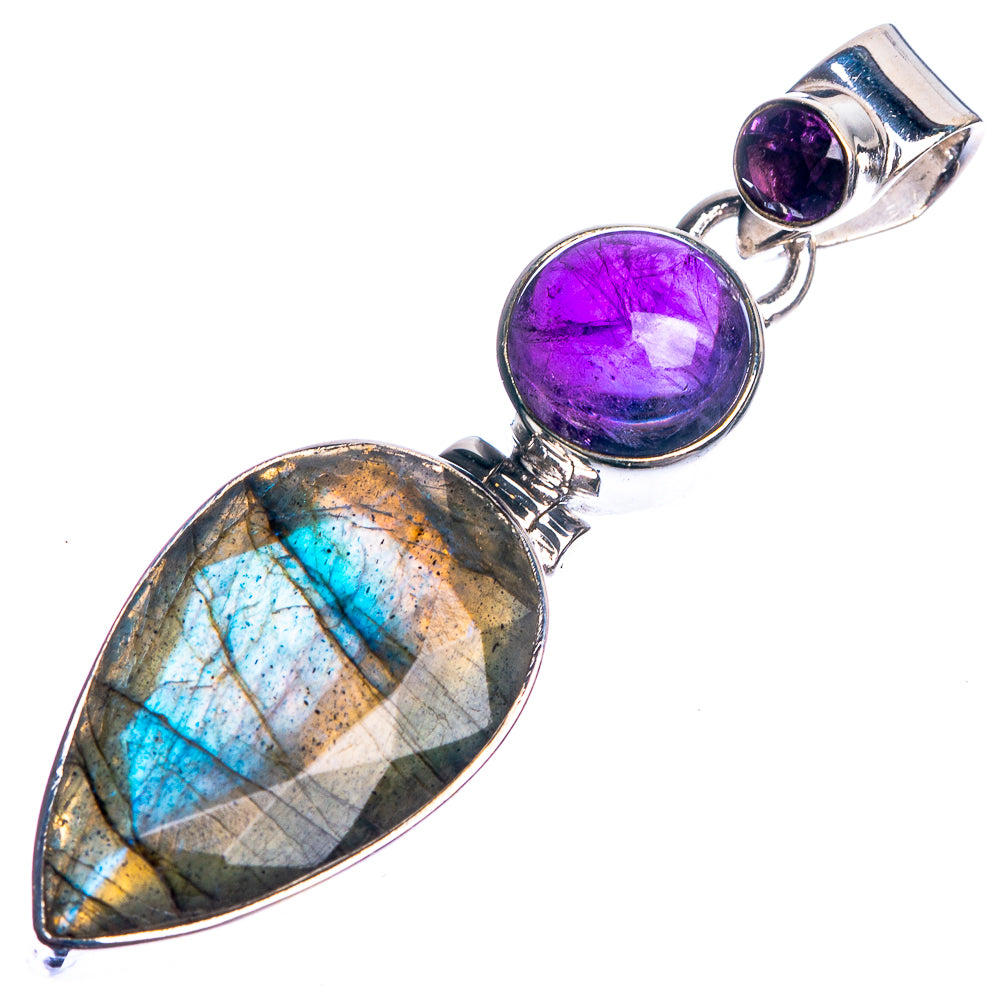 Labradorite, Amethyst 925 Sterling Silver Pendant 1 7/8"