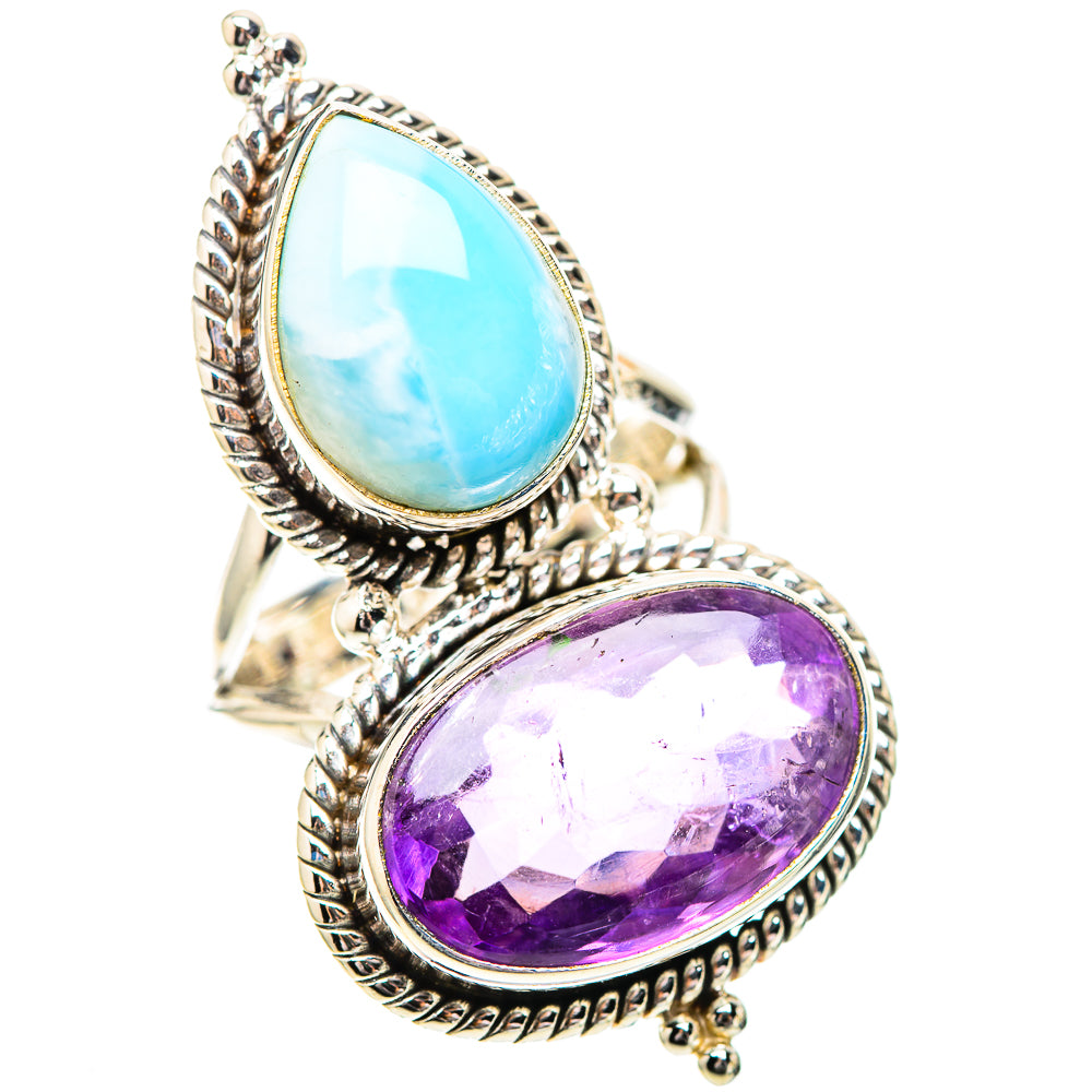 Large Larimar, Amethyst Ring Size 7.25 (925 Sterling Silver) RING139093