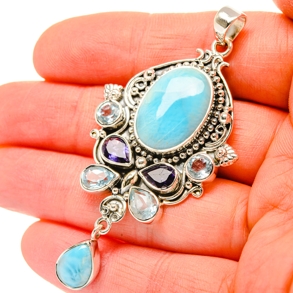 Signature Larimar, Blue Topaz Pendant 2 1/2" (925 Sterling Silver) PD37846