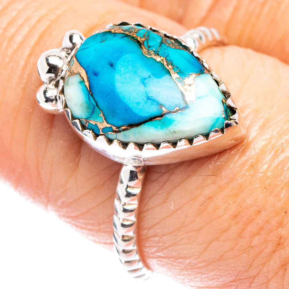 Ice Blue Dahlia Mohave Turquoise Ring Size 8 (.925 Sterling Silver)