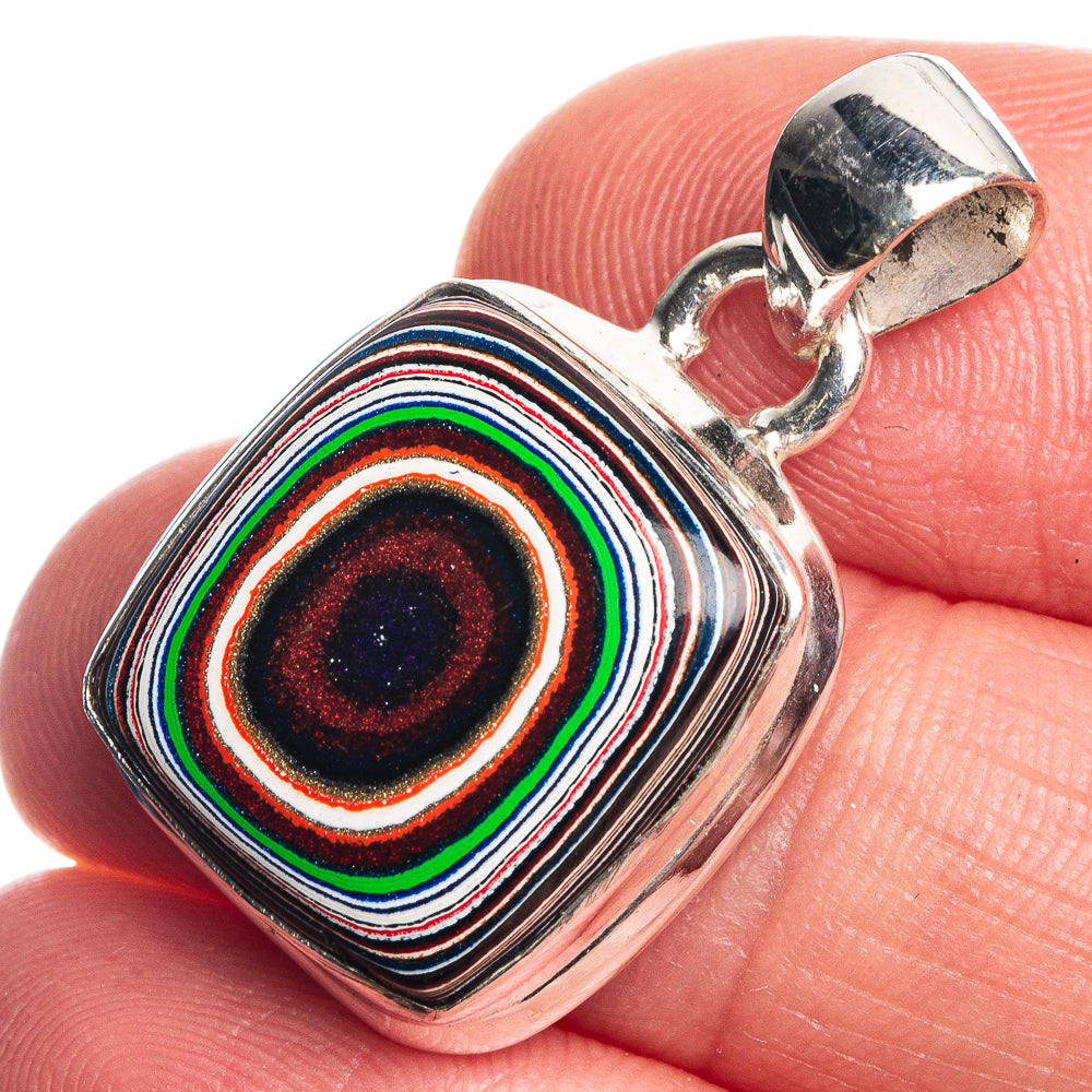 Fordite 925 Sterling Silver Pendant 1 1/8"
