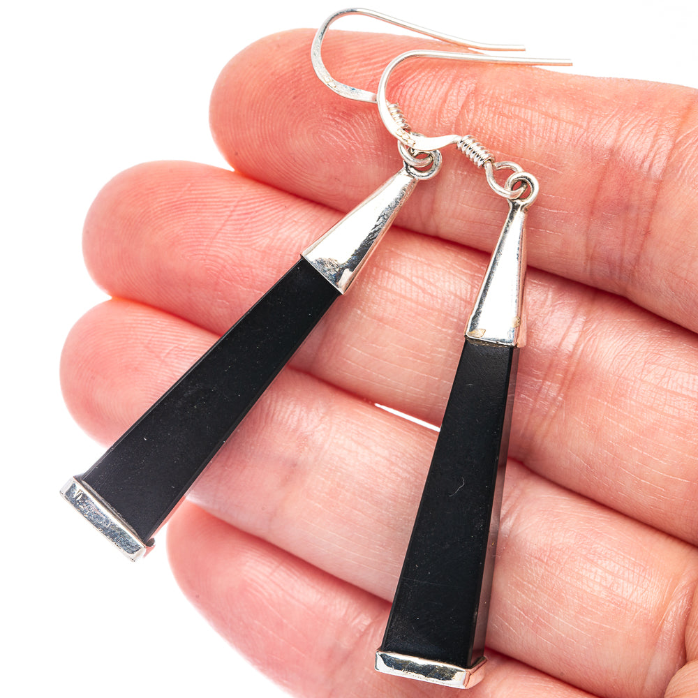 Black Onyx Earrings 2 1/4" (925 Sterling Silver) E433361