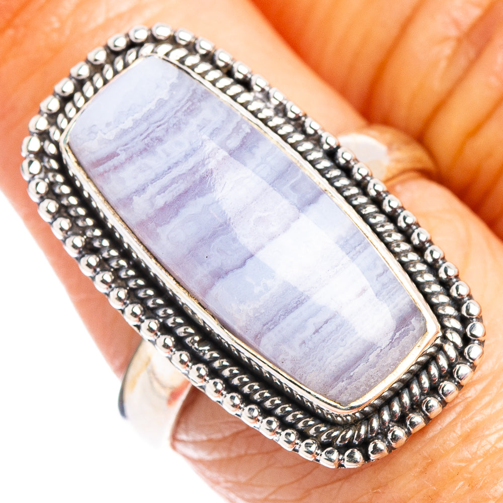 Blue Lace Agate Ring Size 8 (.925 Sterling Silver)