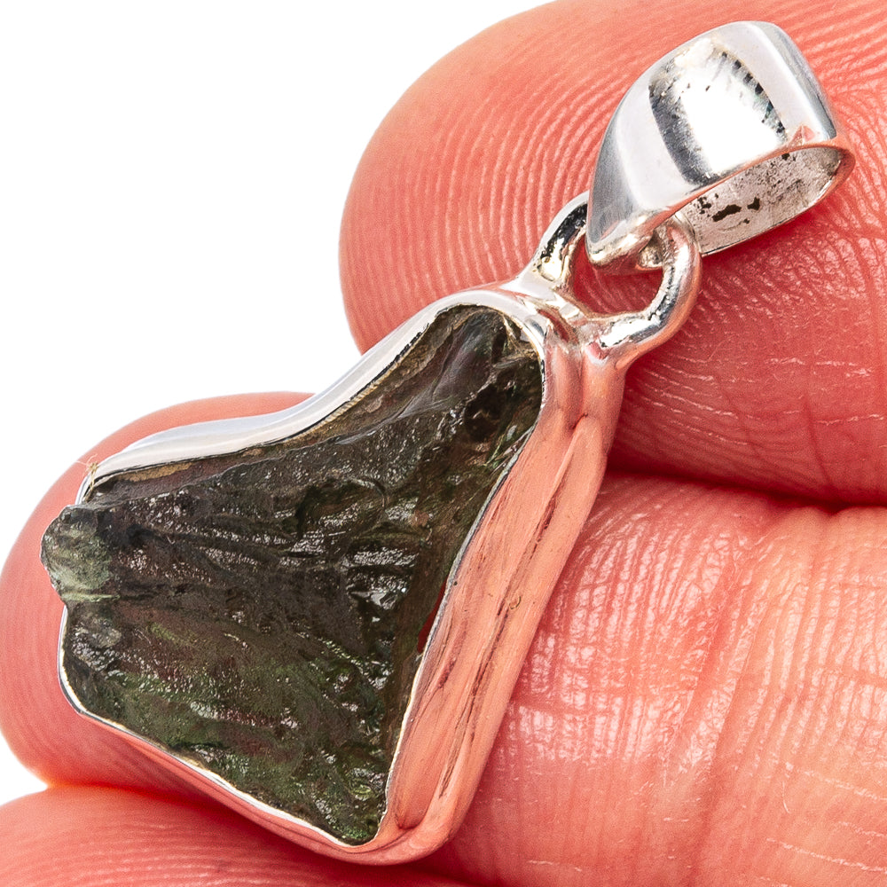 Rare Moldavite Pendant 1 1/8" (.925 Sterling Silver)