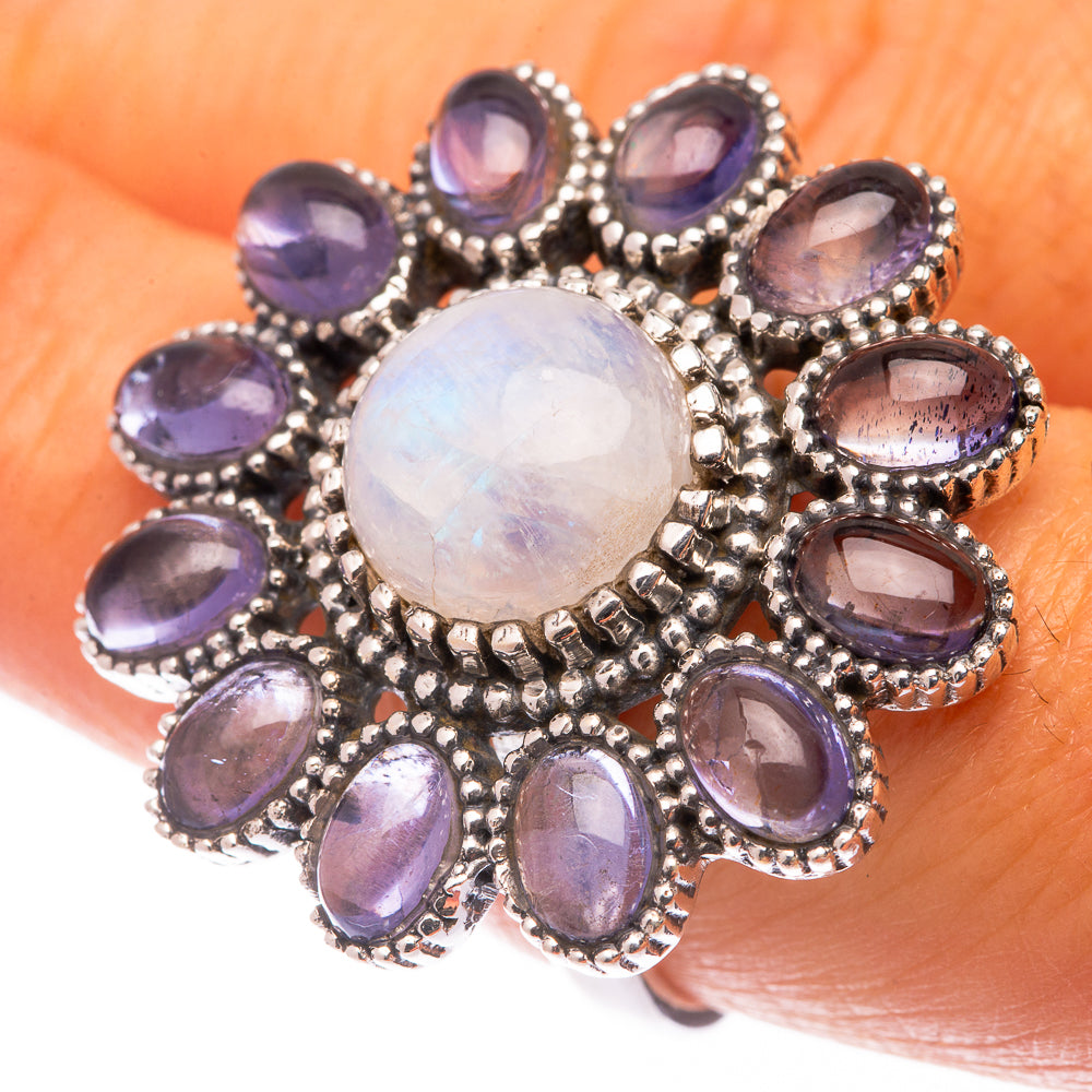 Large Rainbow Moonstone, Tanzanite Ring Size 7.75 (925 Sterling Silver) R141065