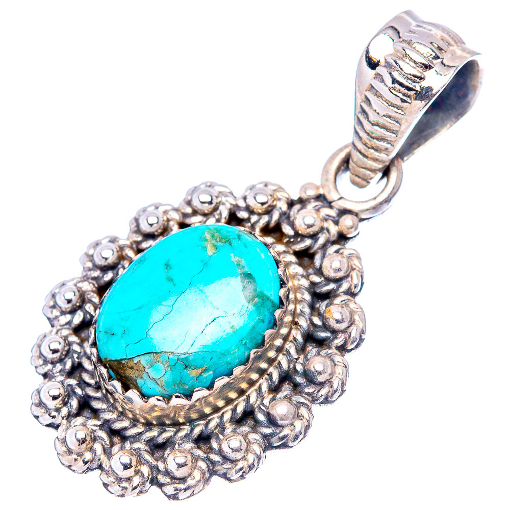 Mohave Turquoise Native Style Pendant 1 3/8" (.925 Sterling Silver)