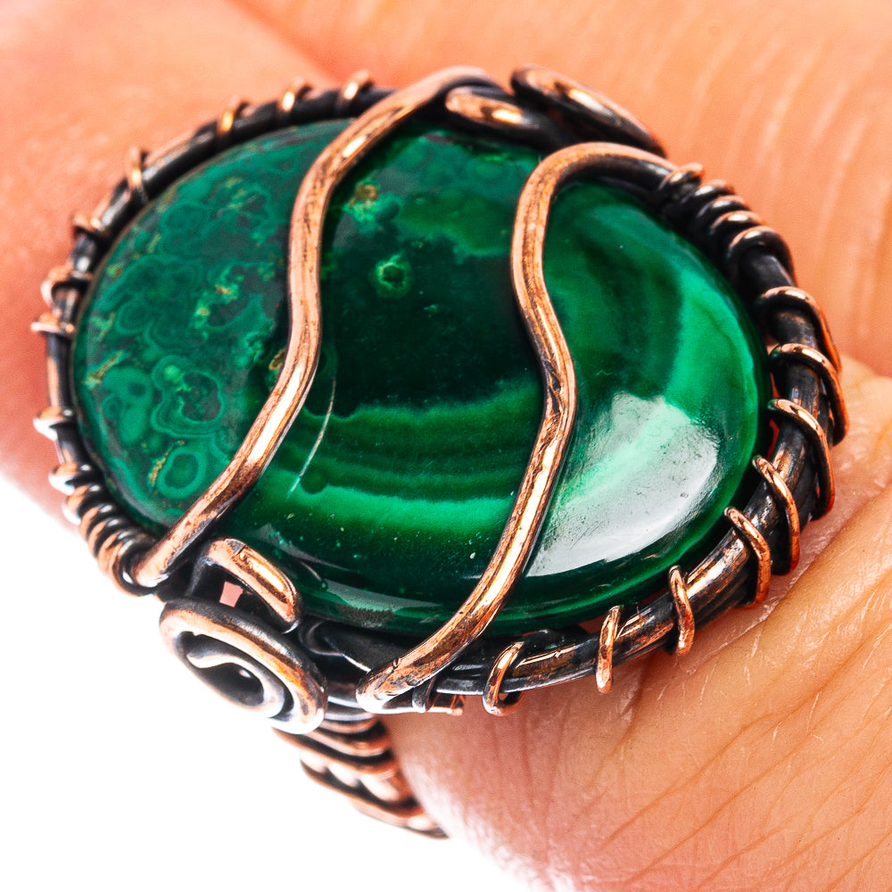 Malachite Wire Wrap Ring Size 4 (Oxidized Copper)