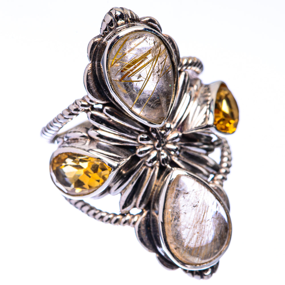 Large Rutilated Quartz, Citrine Ring Size 5.25 (925 Sterling Silver) R141209