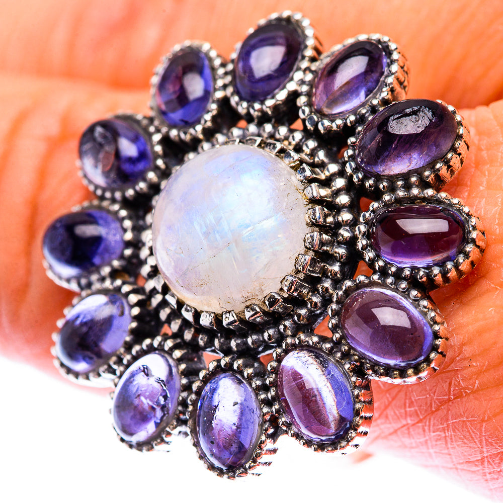 Large Rainbow Moonstone, Tanzanite Ring Size 10 (925 Sterling Silver) RING140256