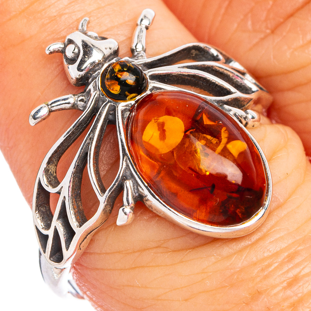 Baltic Amber Honey Bee Ring Size 8.75 (.925 Sterling Silver)