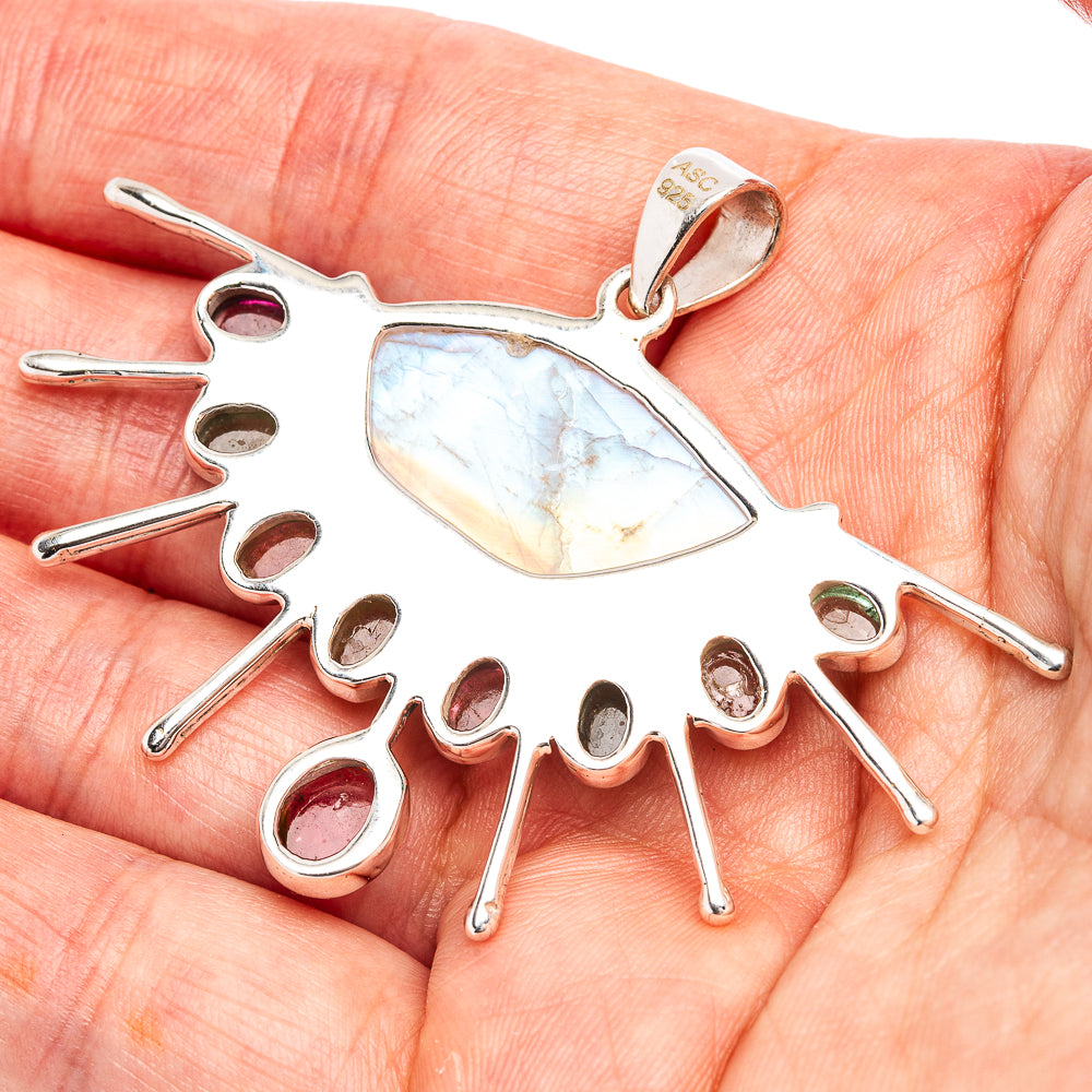 Signature Rainbow Moonstone, Multi Color Tourmaline Pendant 1 3/4" (.925 Sterling Silver)