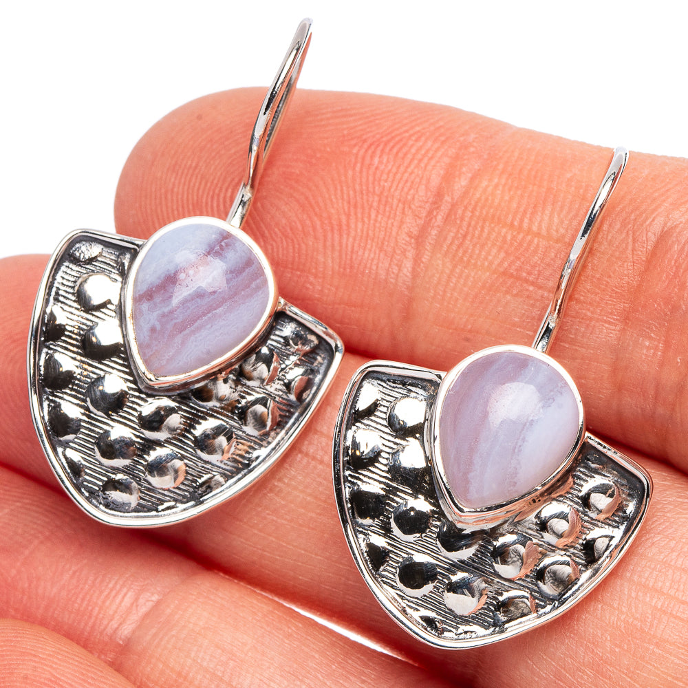 Blue Lace Agate 925 Sterling Silver Premium Earrings 1 1/4" (925 Sterling Silver) E2245