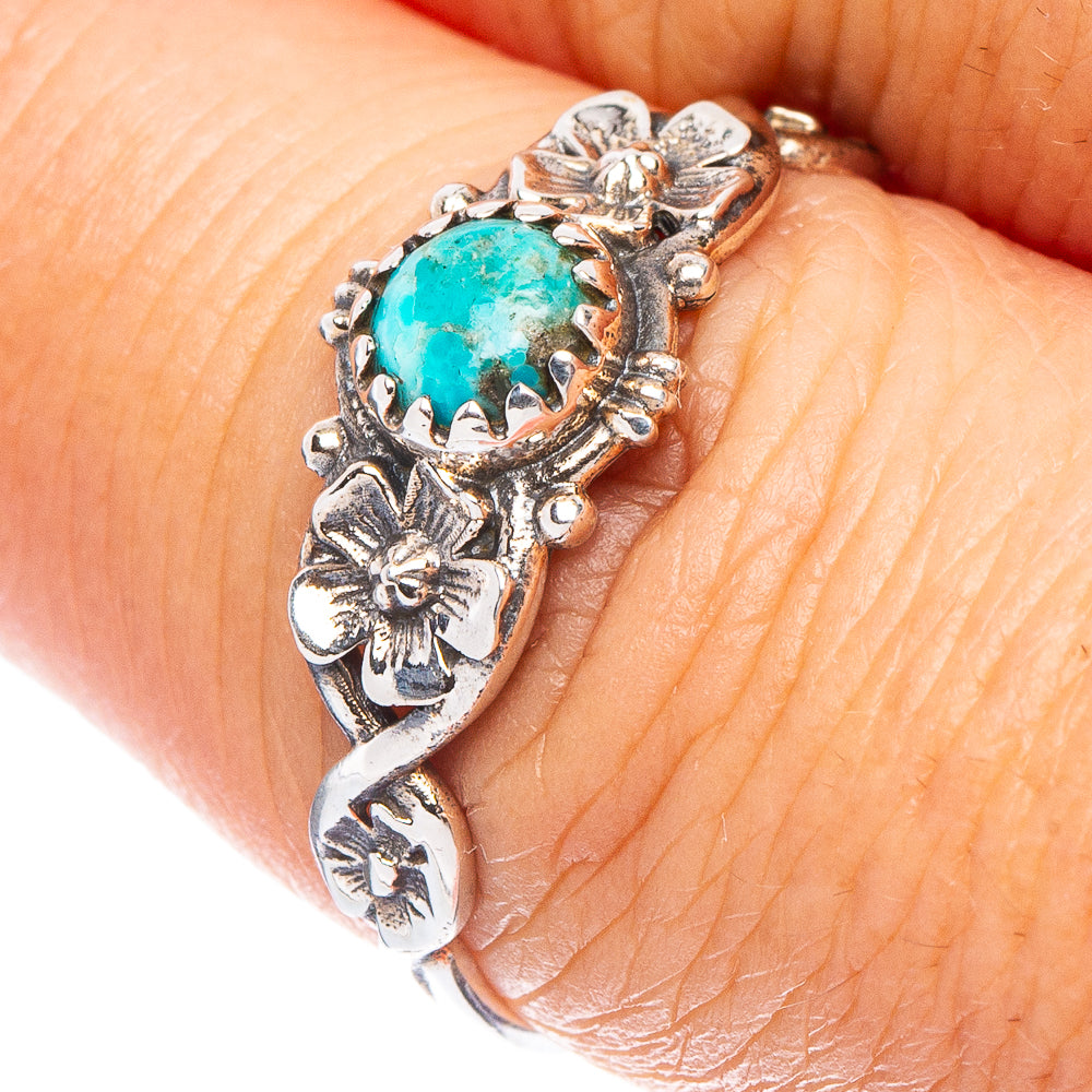 Value Arizona Turquoise Flower Ring Size 7.5 (925 Sterling Silver) R7301