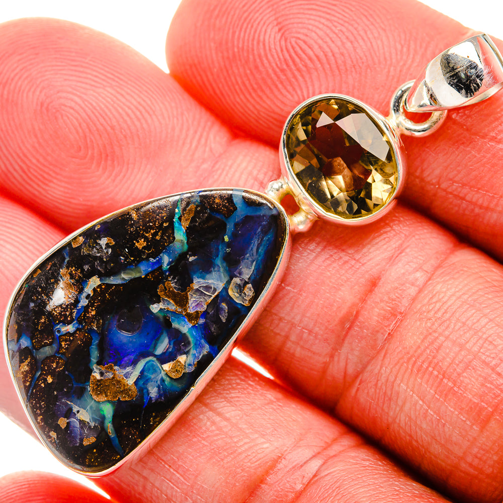 Boulder Opal, Smoky Quartz Pendant 2" (925 Sterling Silver) PD38200