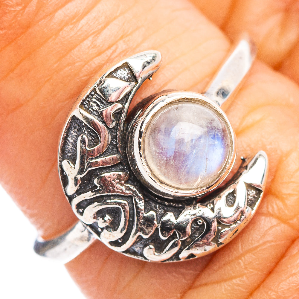 Rainbow Moonstone Moon Dainty Ring Size 6 (.925 Sterling Silver)