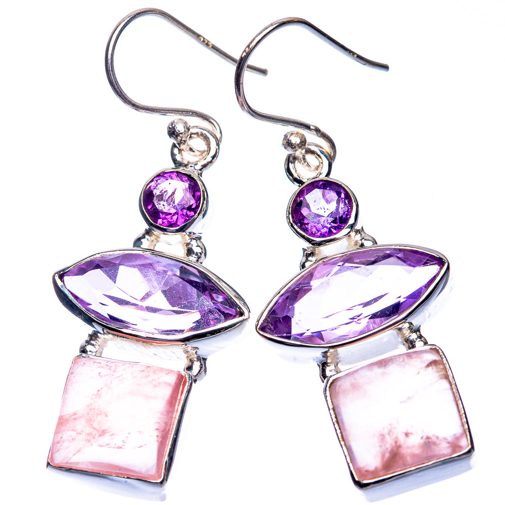 Rose Quartz, Amethyst Earrings 1 5/8" (925 Sterling Silver) E432530