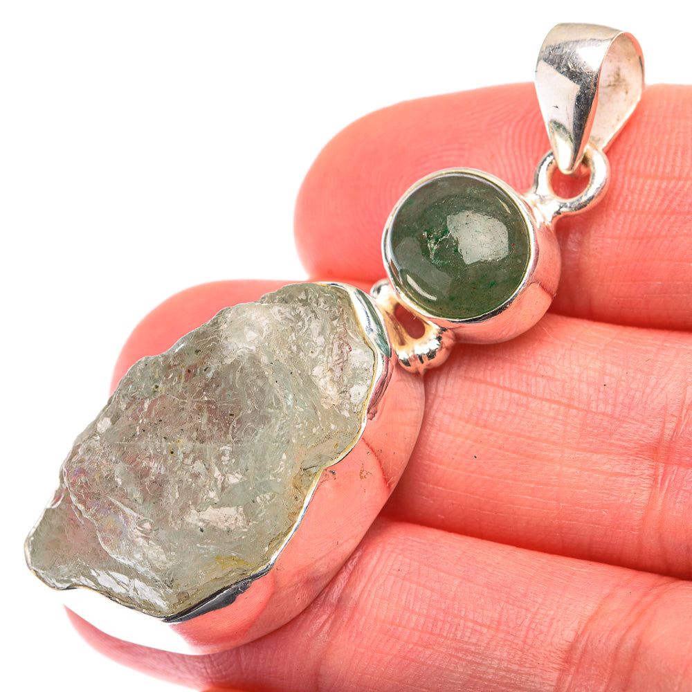 Raw Aquamarine, Green Aventurine Pendant 2" (925 Sterling Silver) PD38463