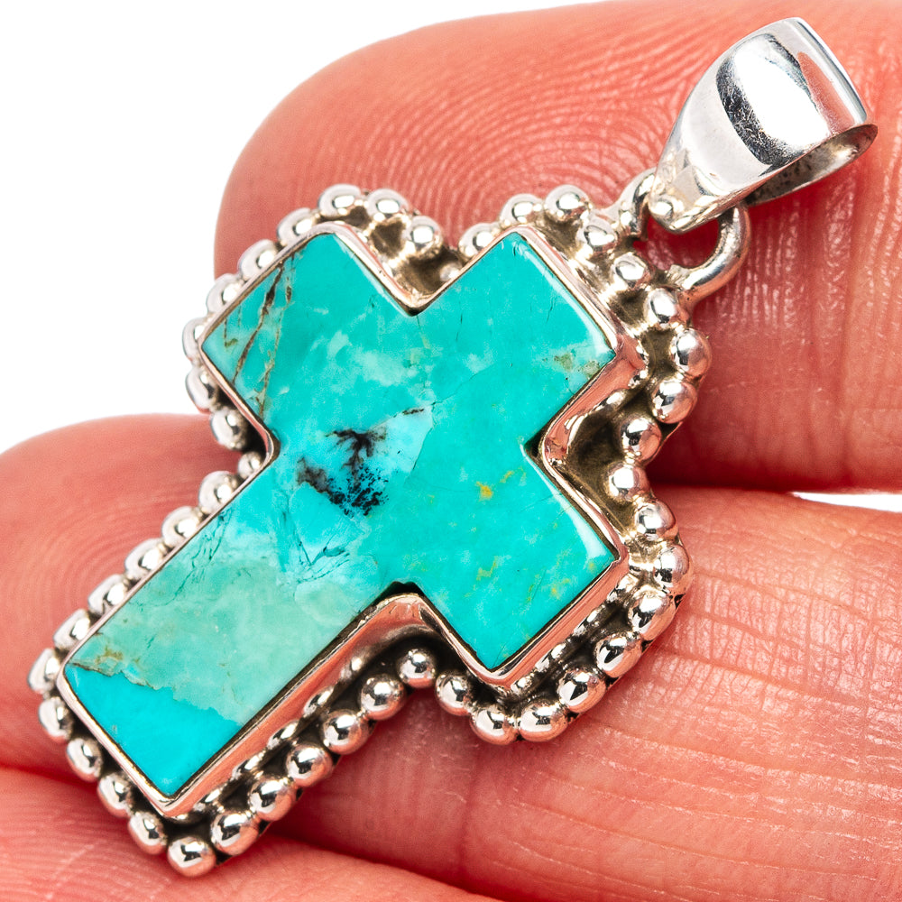 Native Style Mohave Turquoise Pendant 1 3/8" (.925 Sterling Silver)