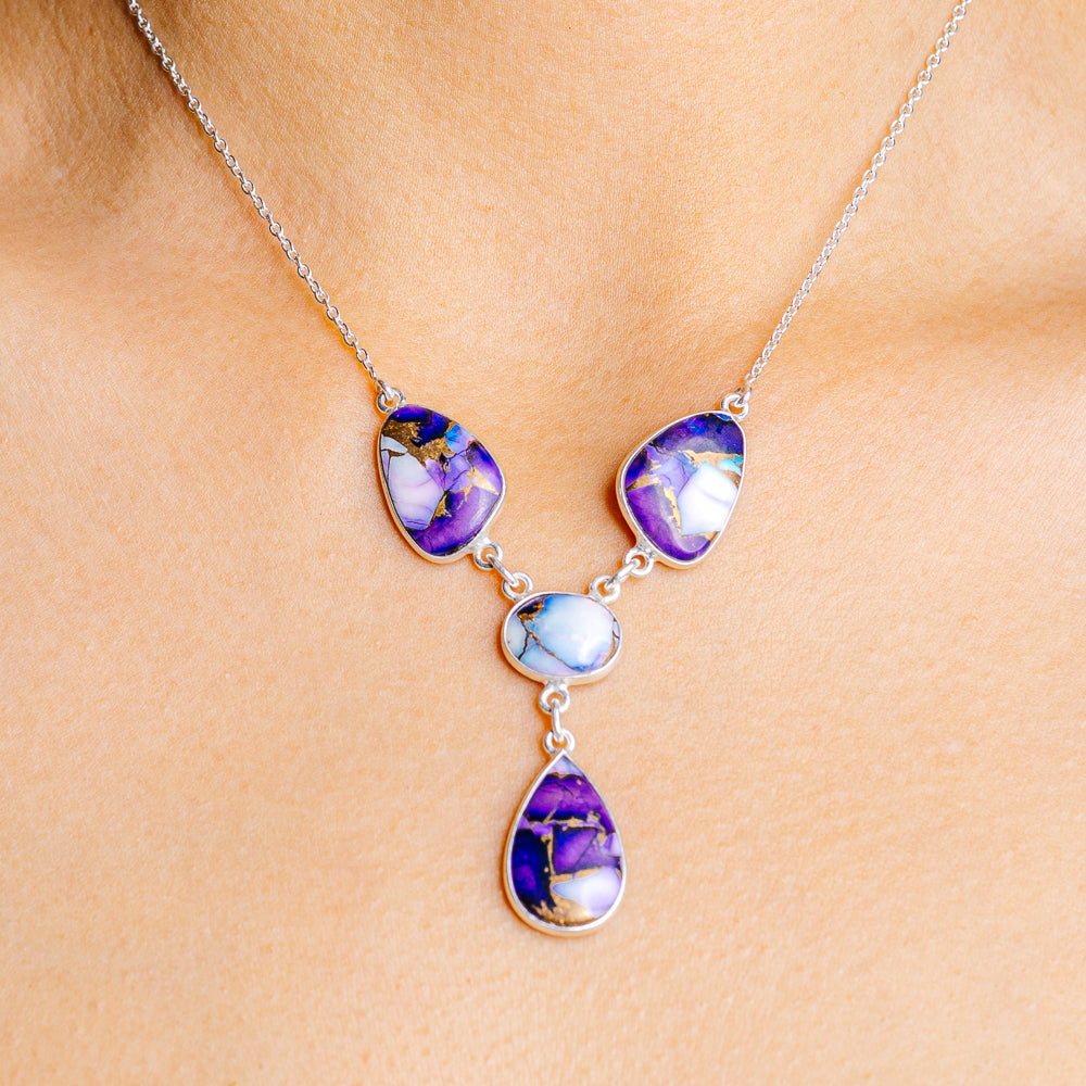 Purple Dahlia Mohave Turquoise Necklace 17 to 18" (.925 Sterling Silver)