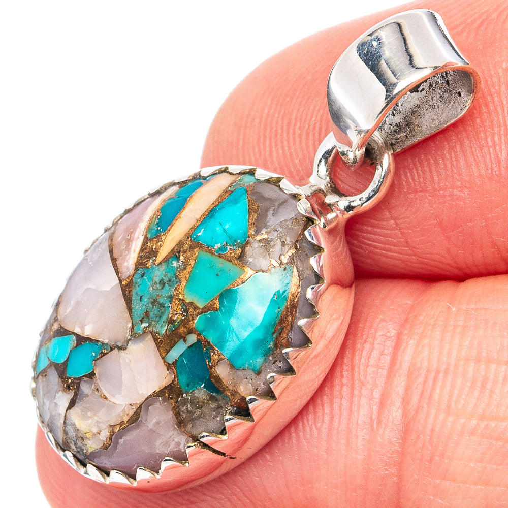 Pink Opal In Turquoise Pendant 1 1/8" (.925 Sterling Silver)