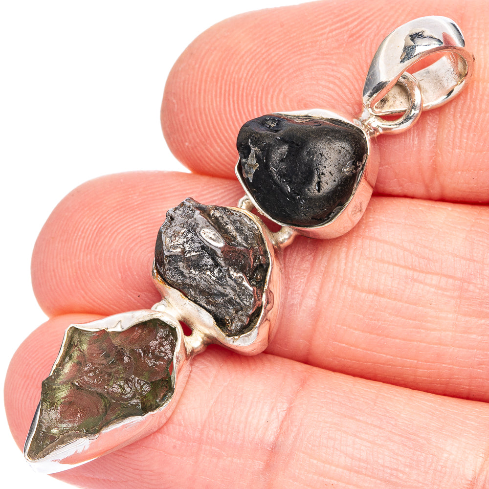 Rare Czech Moldavite Pendant 1 7/8" (925 Sterling Silver) P40360