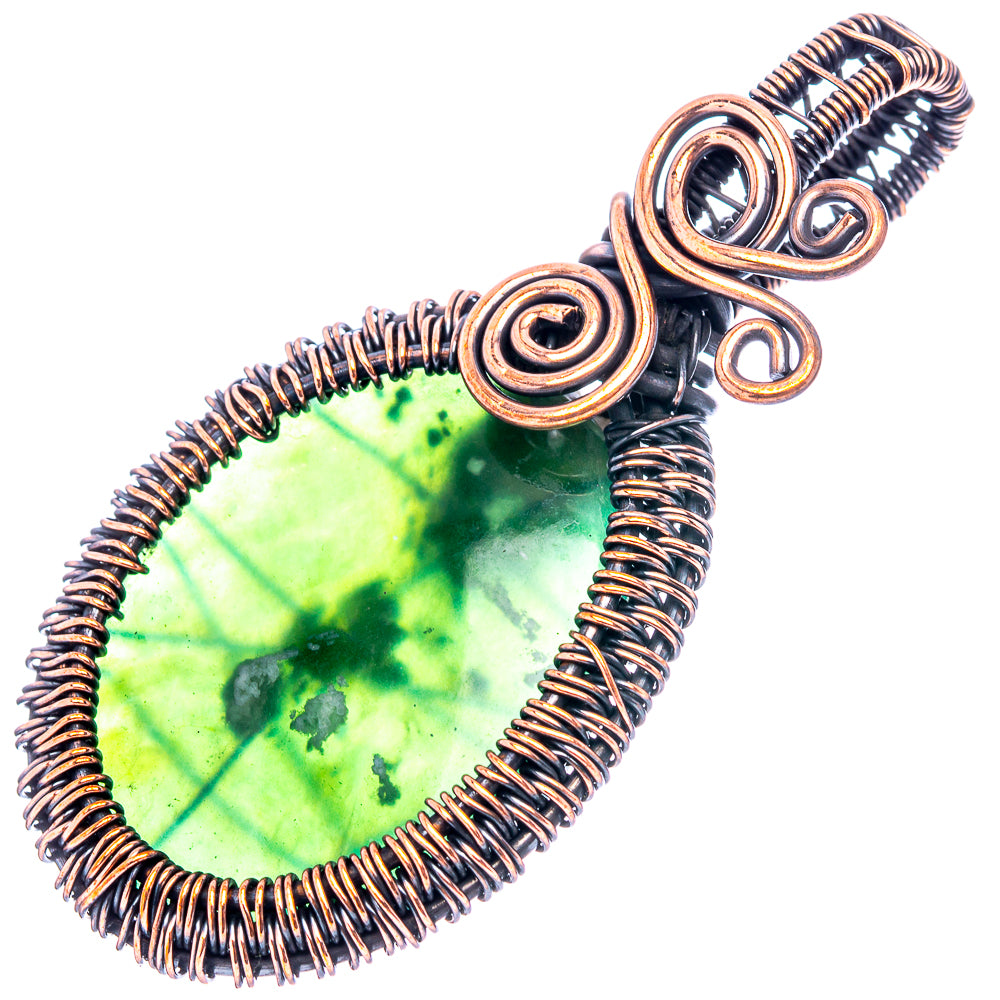 Chrome Chalcedony Wire Wrap Pendant 2 3/8" (Oxidized Copper)