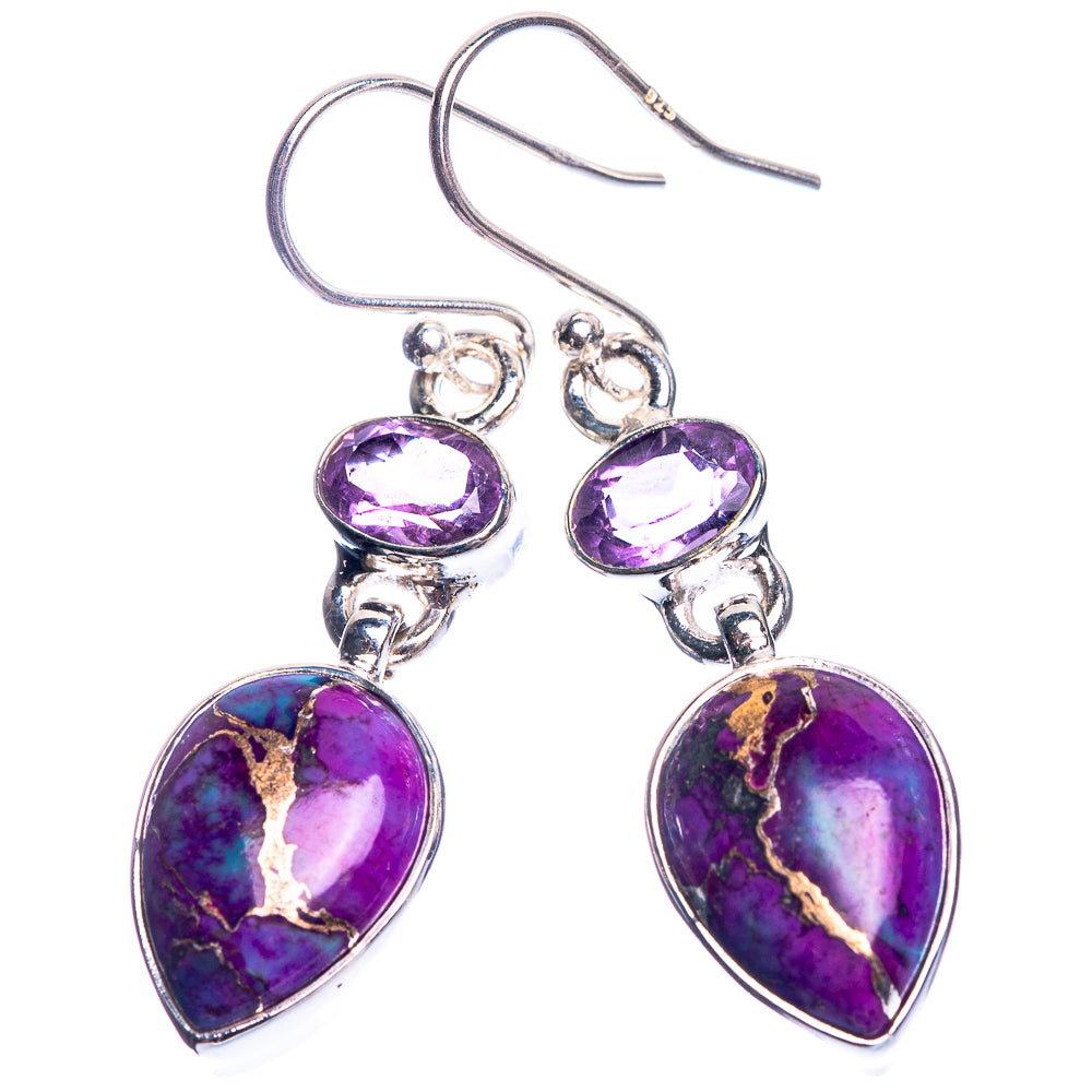 Purple Copper Composite Turquoise, Amethyst 925 Sterling Silver Earrings 1 5/8"